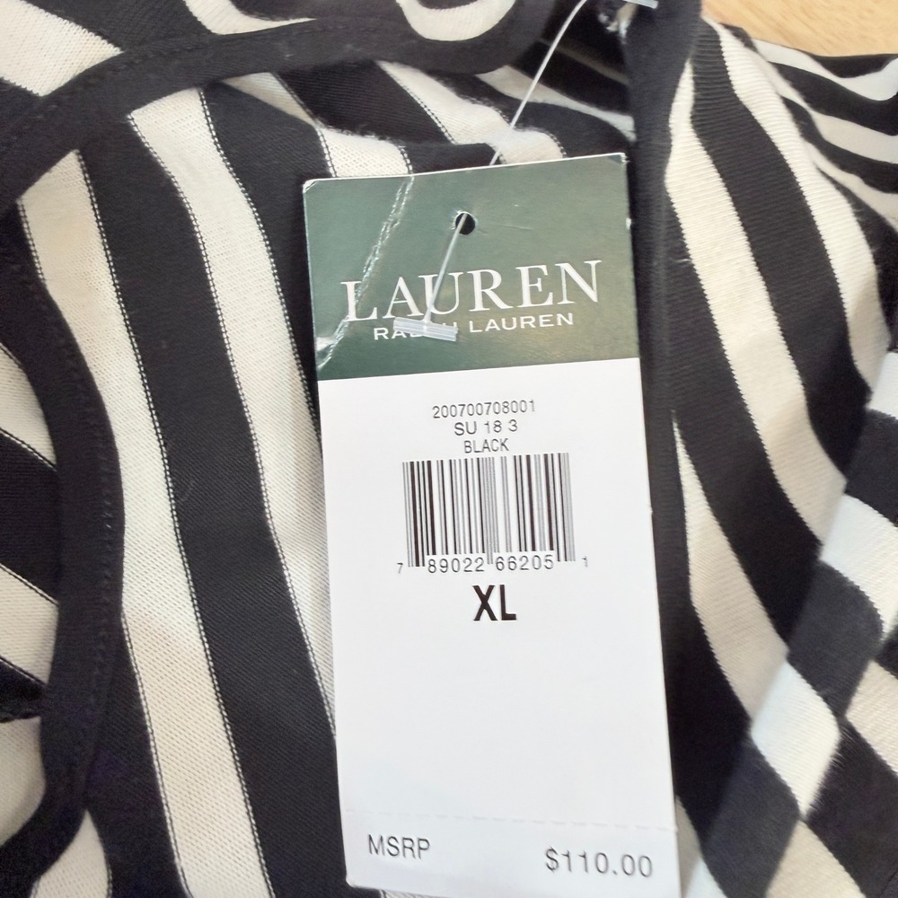 New Lauren Ralph Lauren Women Striped Maxi Dress XL Black White Stripes Ruffle - Picture 6 of 9